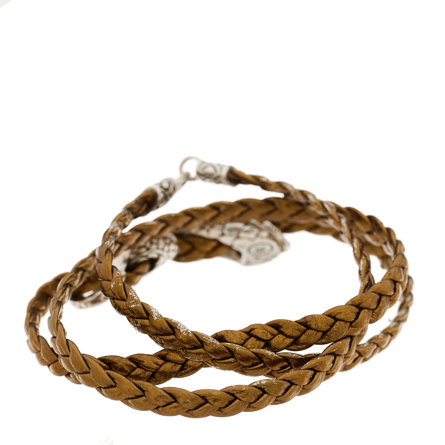 Sterling Silver Leather Naga Dragon Triple Wrap Bracelet Gold