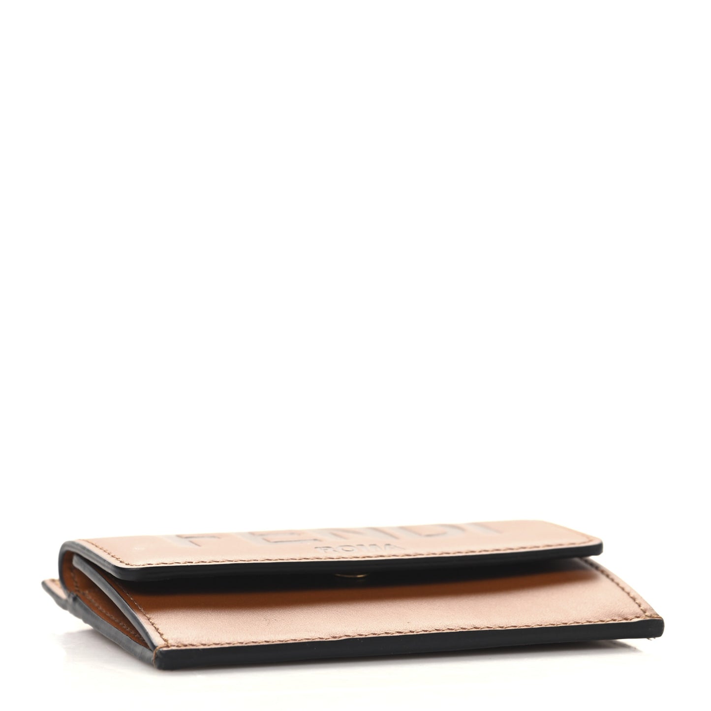 Vitello King Tamponato Logo Embossed Fold Over Card Holder Wallet Cuoio