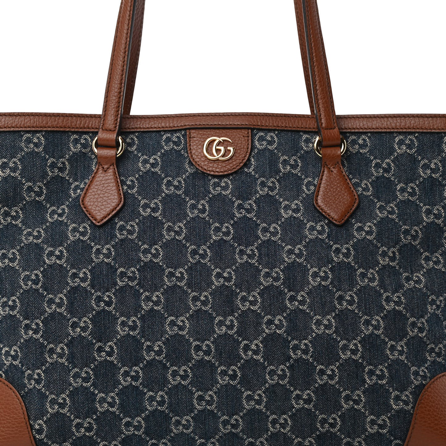 New Denim GG Monogram Medium Ophidia Shopping Tote Blue Tea Cuir