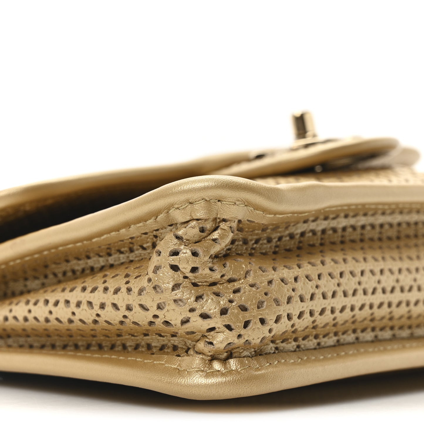 Metallic Perforated Calfskin Small Up In The Air Flap Gold