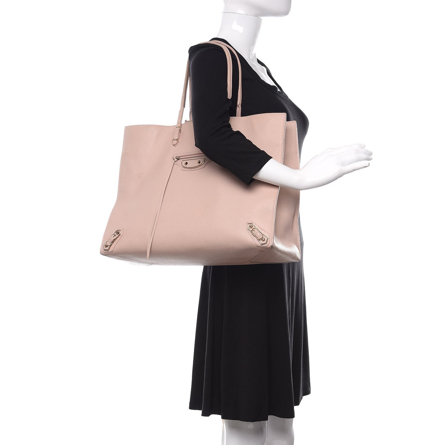 Grained Calfskin Gold Metallic Edge Hardware Papier A4 Tote Rose Poudre