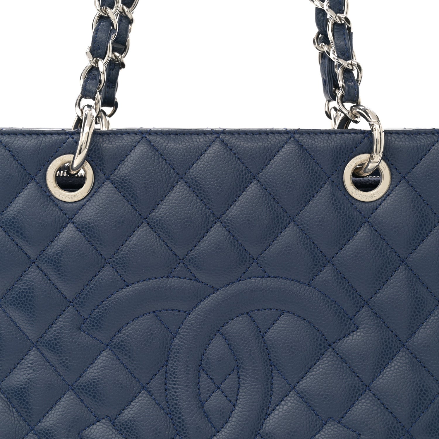 Chanel Caviar Quilted Grand Shopping Tote GST Dark Navy Blue 9 of 15
