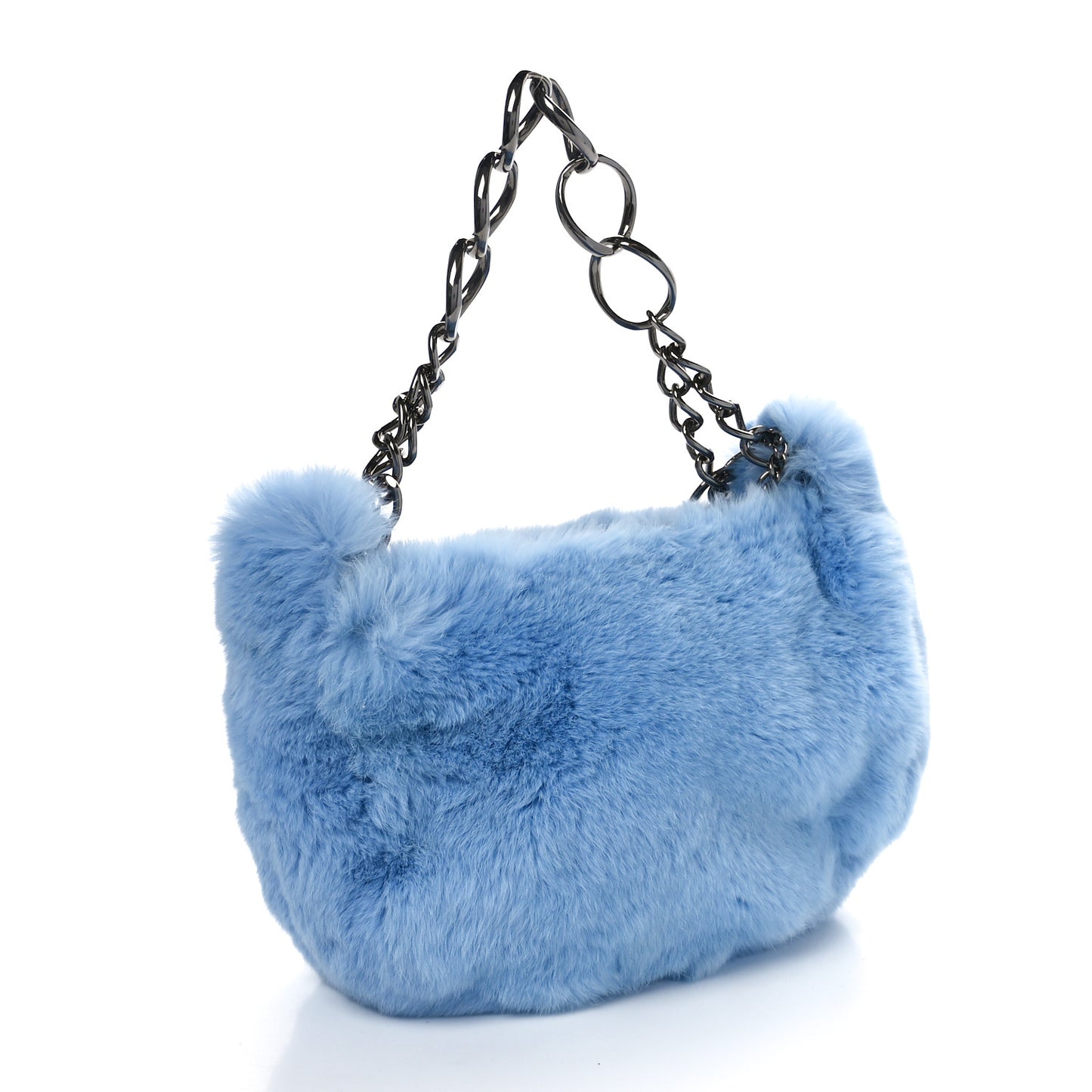Lapin Rabbit Fur Lambskin Shoulder Bag Blue