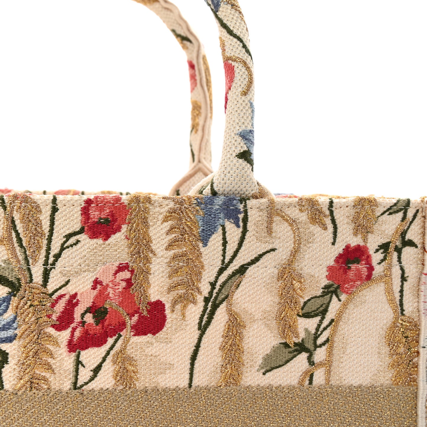 Canvas Embroidered Medium Hibiscus Book Tote Beige Multicolor