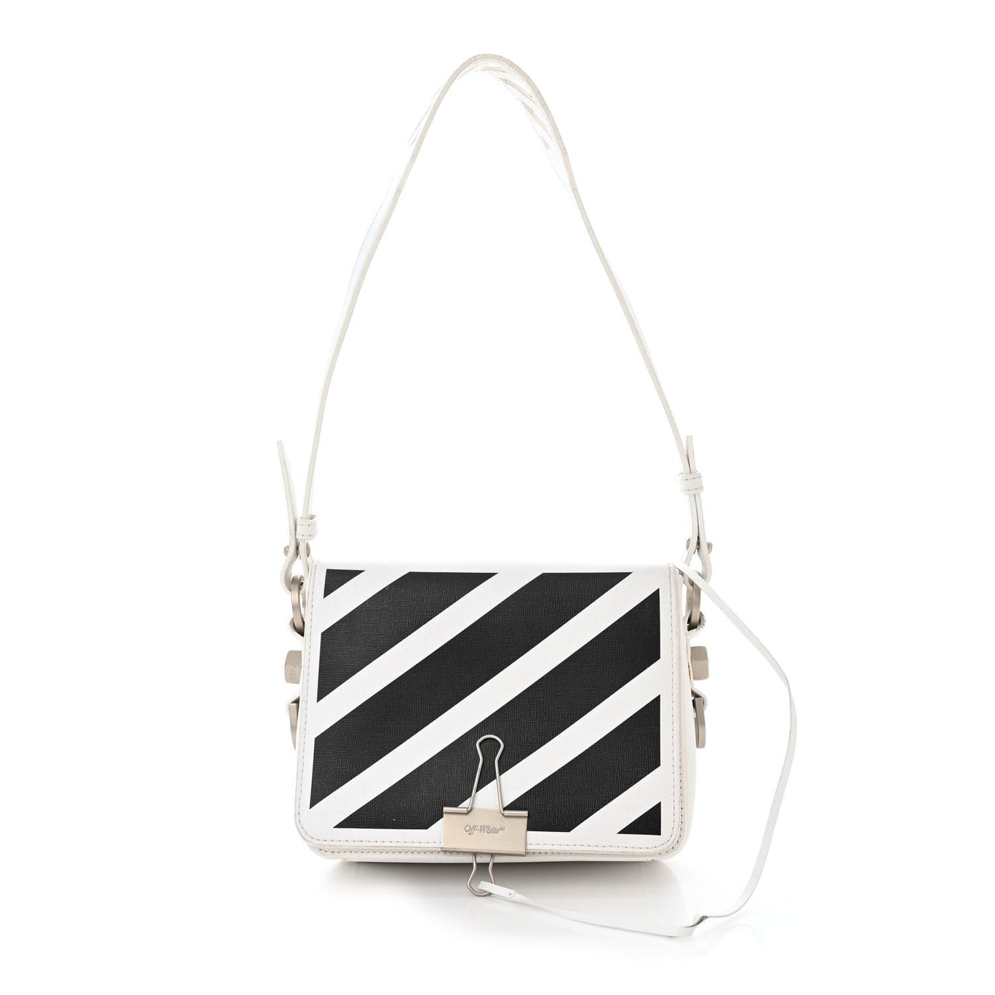 Saffiano Striped Mini Diag Binder Clip Bag White Black