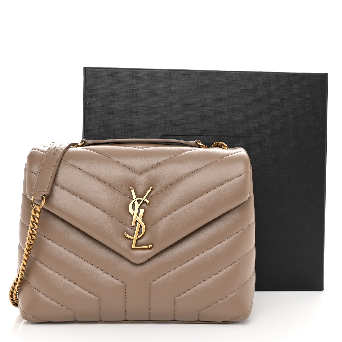 Calfskin Y Quilted Monogram Small Loulou Chain Satchel Dark Beige