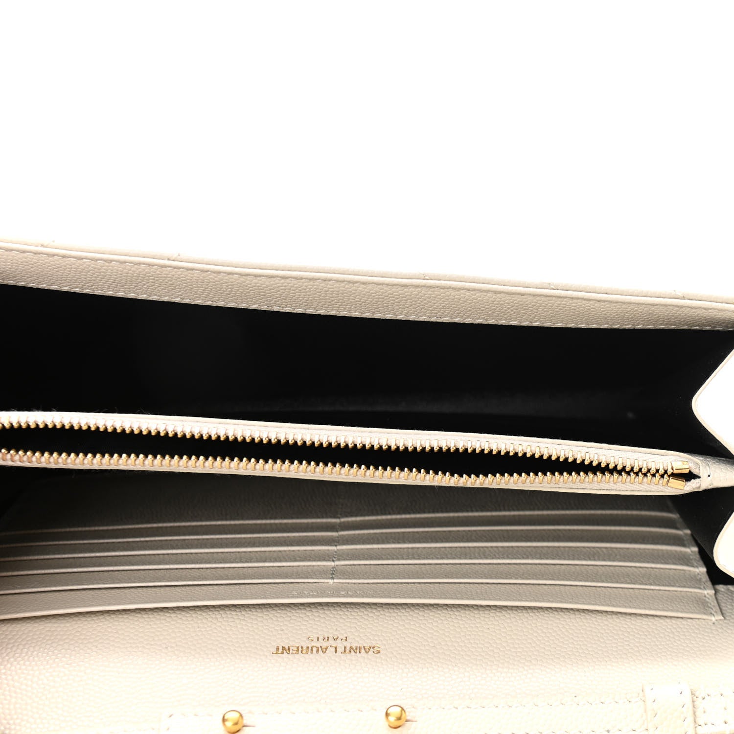 Saint Laurent Grain De Poudre Matelasse Chevron Monogram Chain Wallet Crema Soft 5 of 10