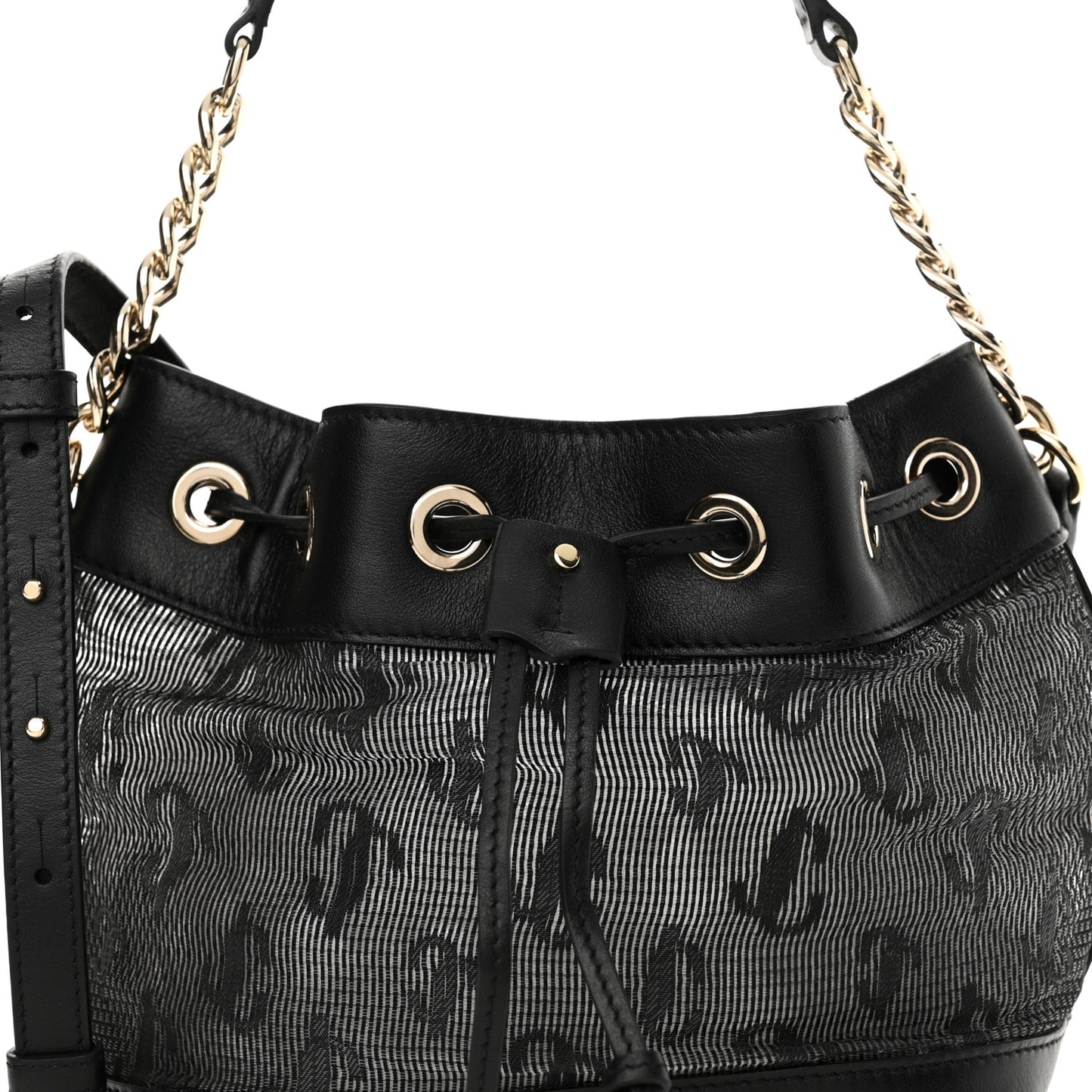 Calfskin Mesh JC Logo Juno Bucket Bag Black