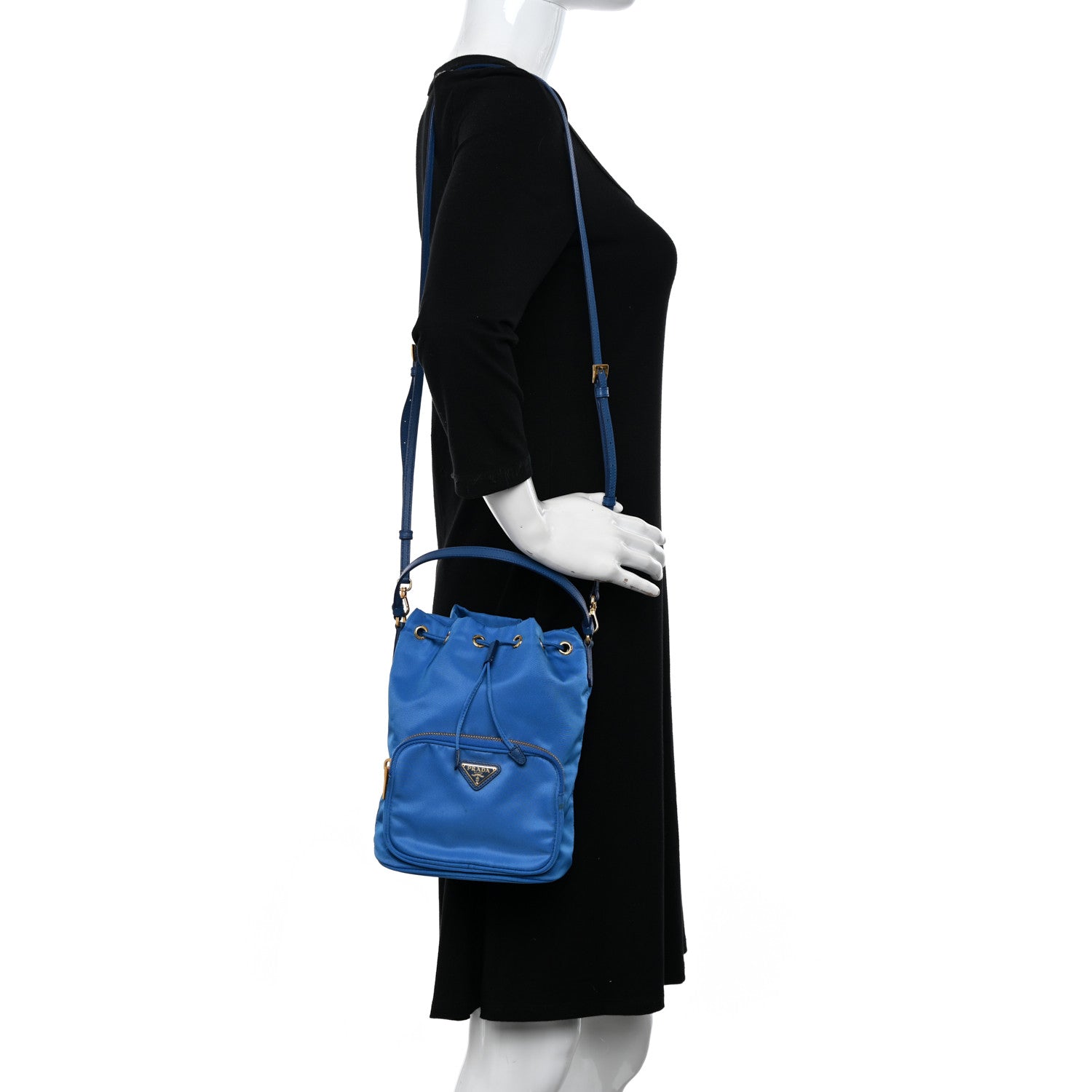 Prada Tessuto Nylon Saffiano Mini Bucket Crossbody Bag Azzurro 2 of 14
