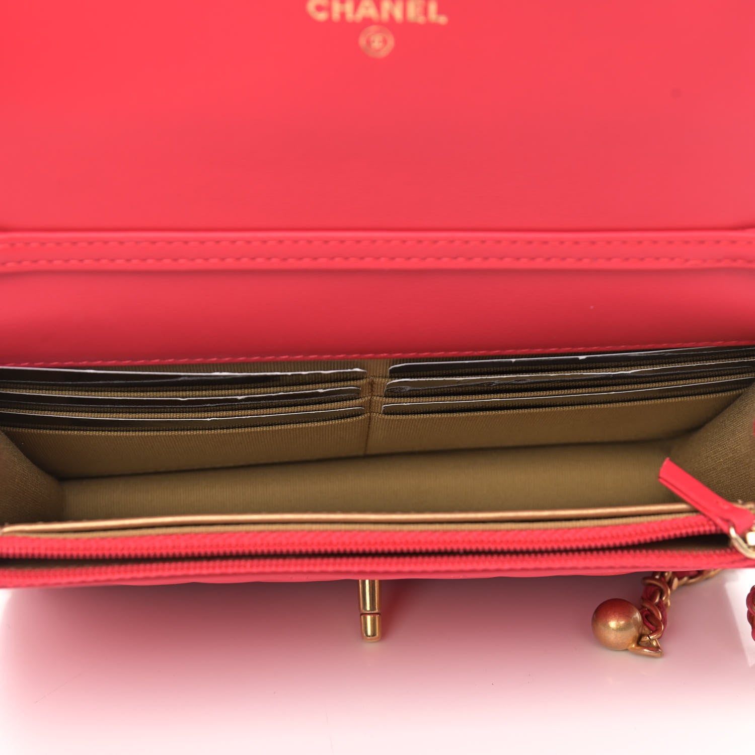 Chanel Lambskin Quilted CC Pearl Crush Wallet on Chain WOC Red 5 of 12