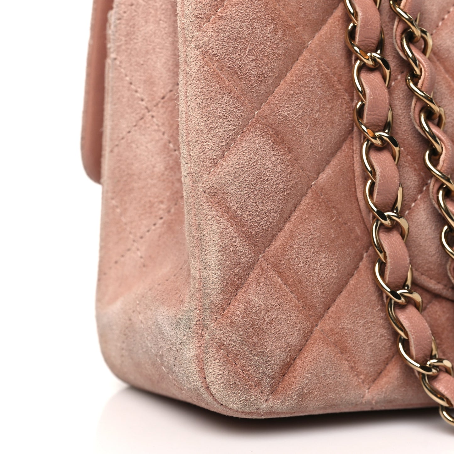 Suede Quilted Medium Double Flap Light Pink