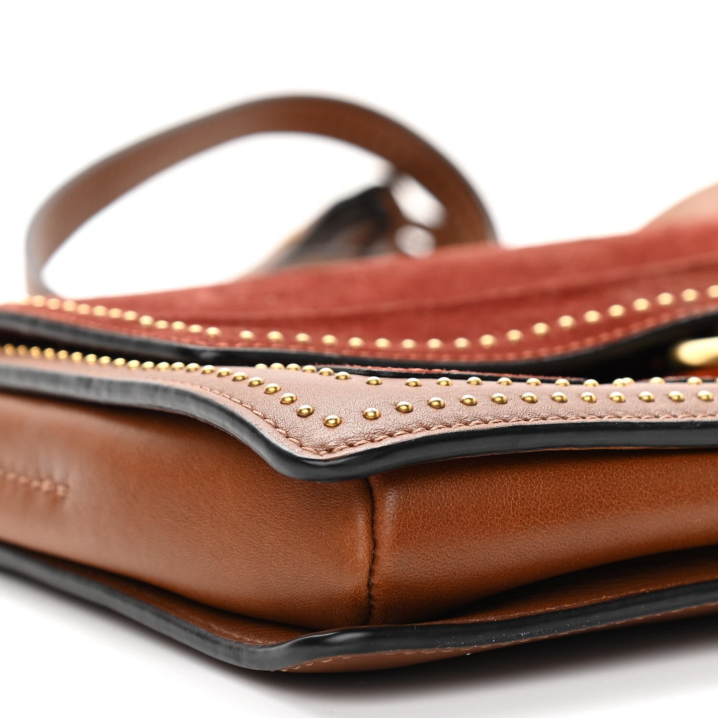 Suede Calfskin Studded Small Faye Shoulder Bag Brown