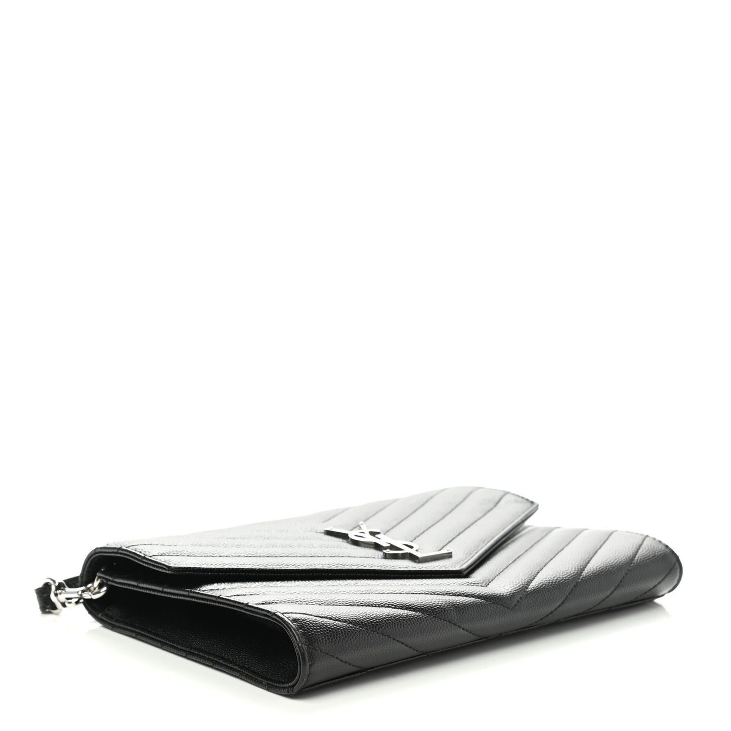 Grain De Poudre Matelasse Chevron Monogram Envelope Clutch Black