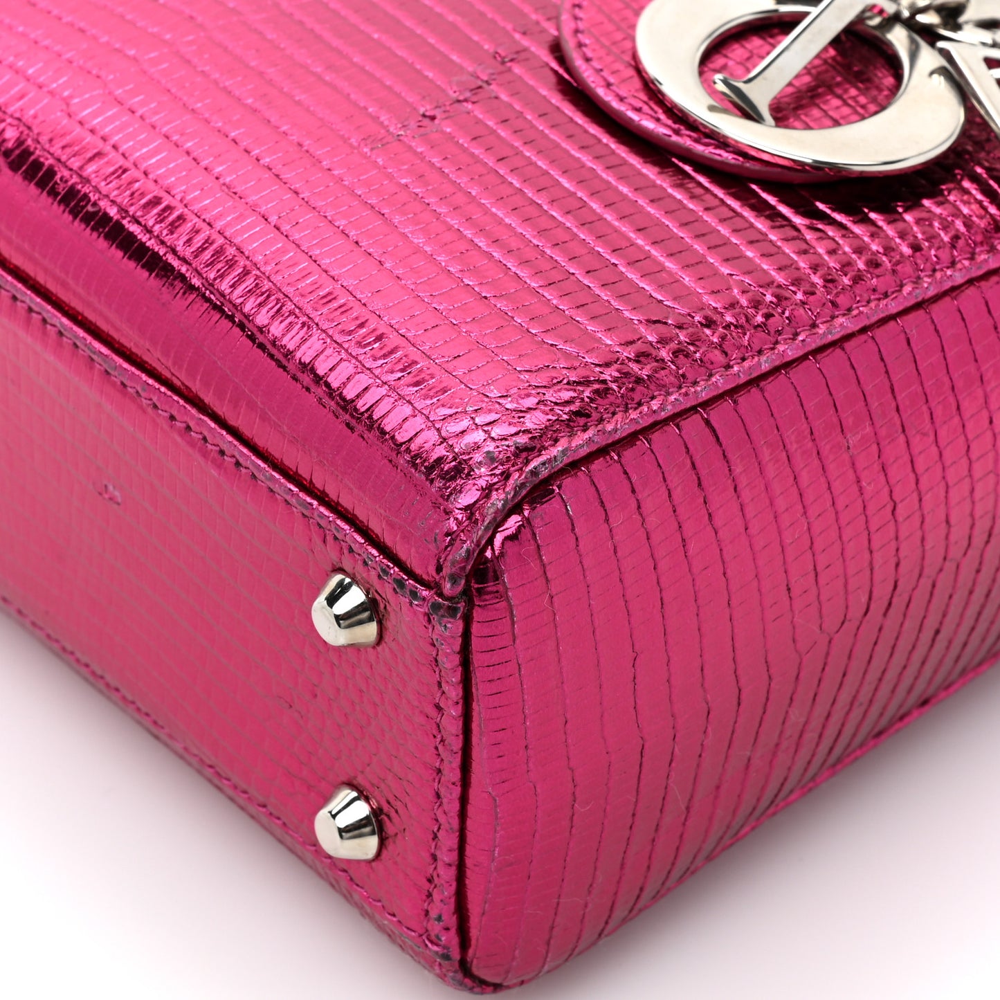 Metallic Lizard Mini Lady Dior Fuchsia