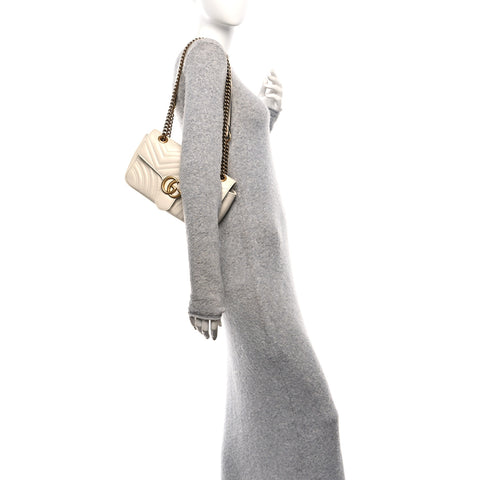 Calfskin Matelasse Small GG Marmont Shoulder Bag White