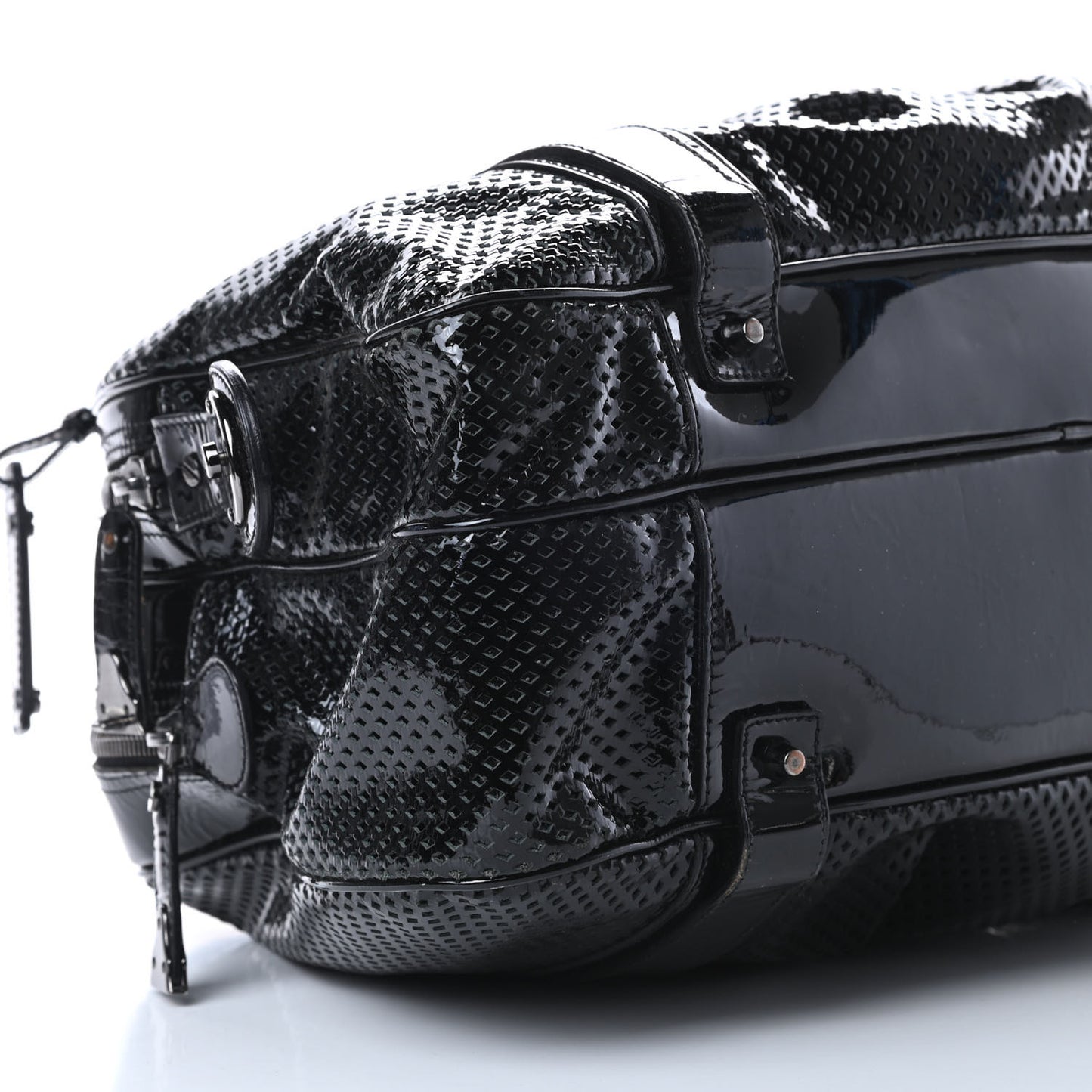 Prorsum Perforated Patent Calfskin Knight Satchel Black