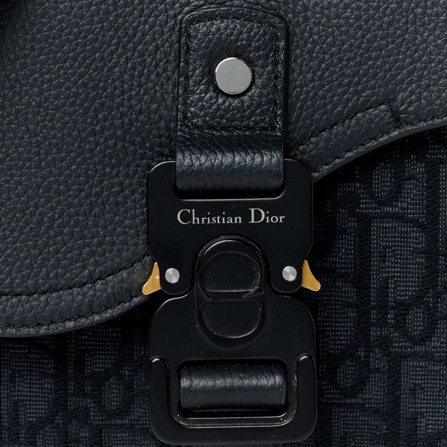 Christian Dior Oblique Jacquard Grained Calfskin Saddle Pouch With Strap Black 8 of 10