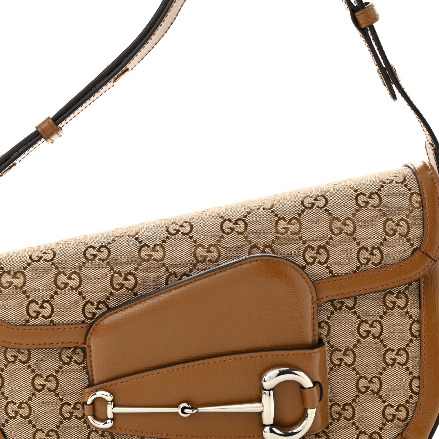 Monogram Small Horsebit 1955 Asymmetric Shoulder Bag Beige Brown Sugar