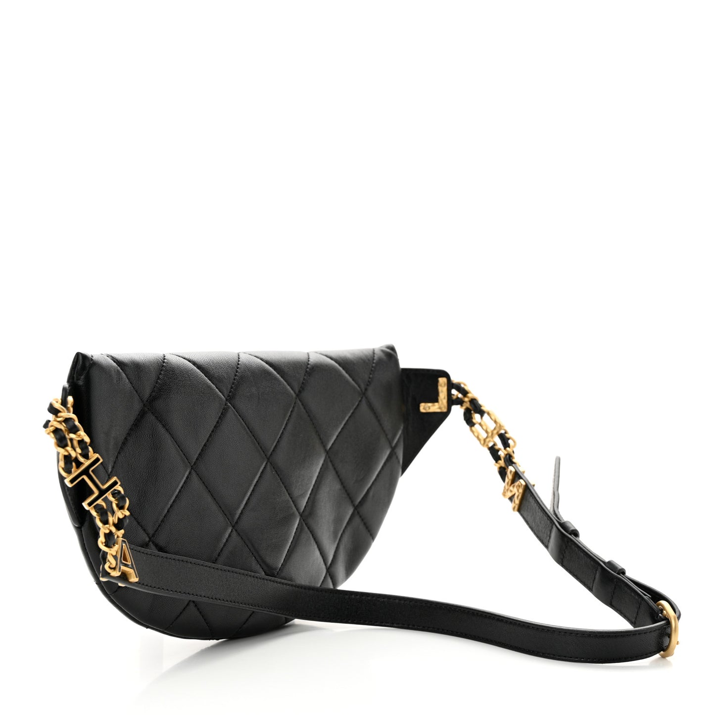 Lambskin Enamel Quilted Waist Bag Black