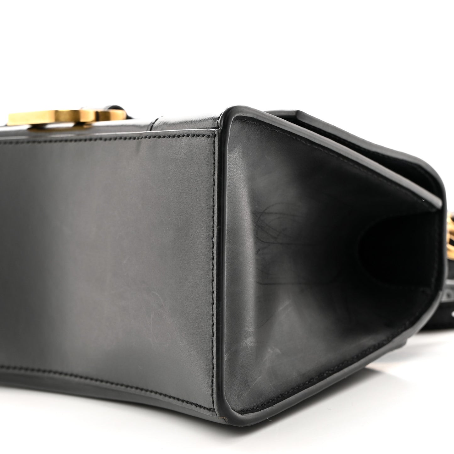 Shiny Box Calfskin Small Hourglass Top Handle Bag Black