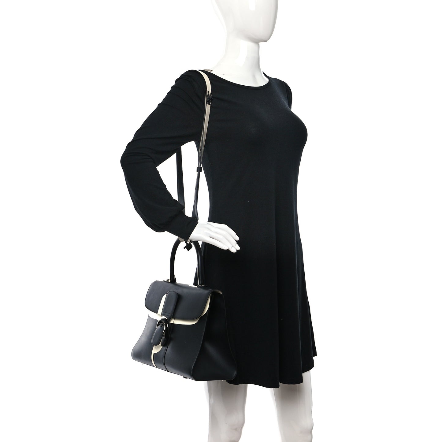 Box Calfskin Light And Shadow MM Brillant Satchel Black Ivory