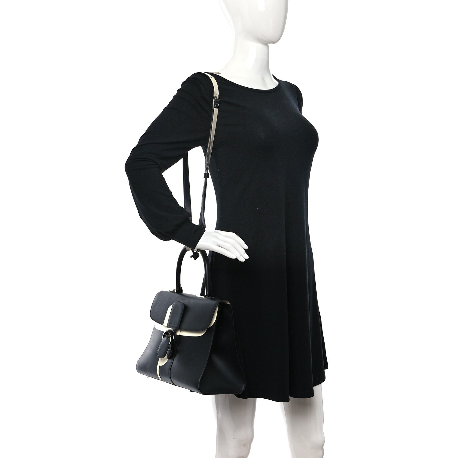 Delvaux Box Calfskin Light And Shadow MM Brillant Satchel Black Ivory 2 of 14