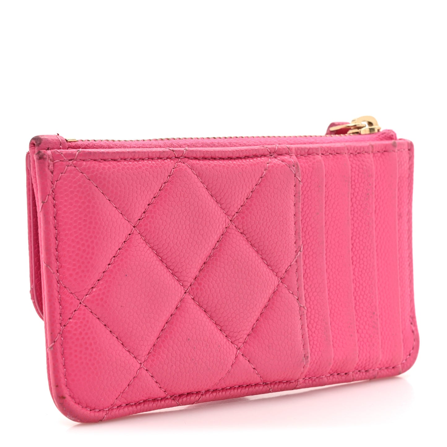 Caviar Quilted Flap Zip Card Holder Dark Pink