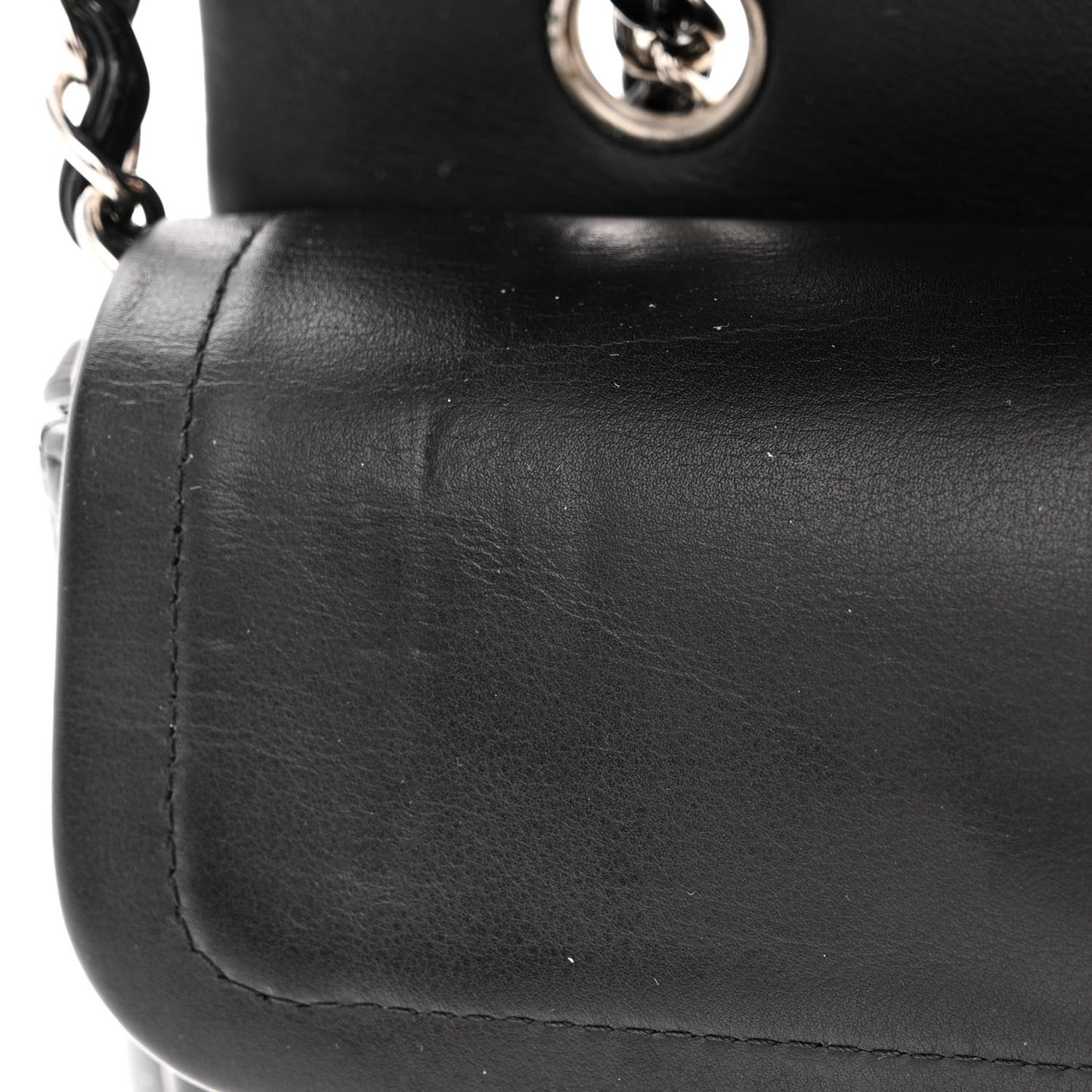 Patent Calfskin Chevron Quilted Small Double Flap Black