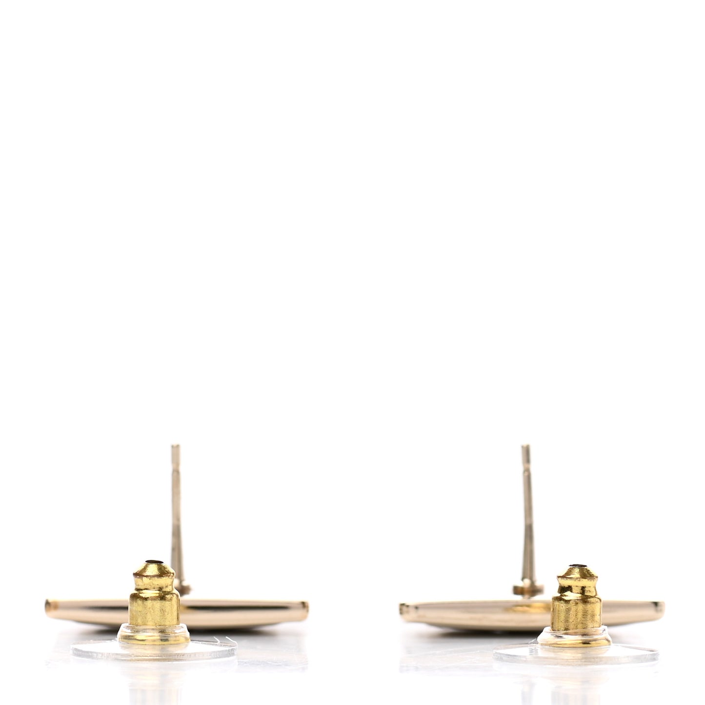 Metal Enamel CC Square Earrings Gold Black White