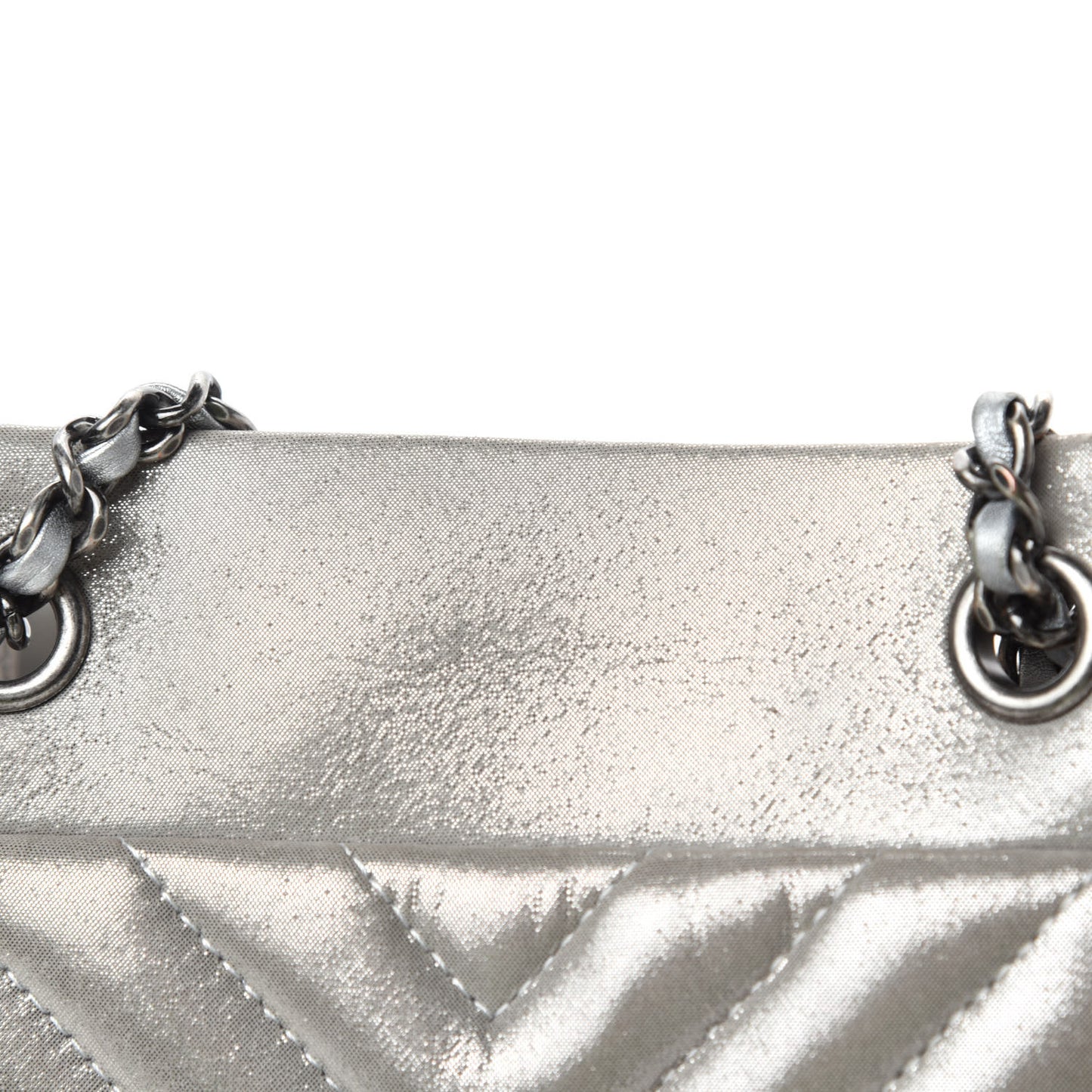 Iridescent Calfskin Chevron Small Urban Spirit Drawstring Bag Silver