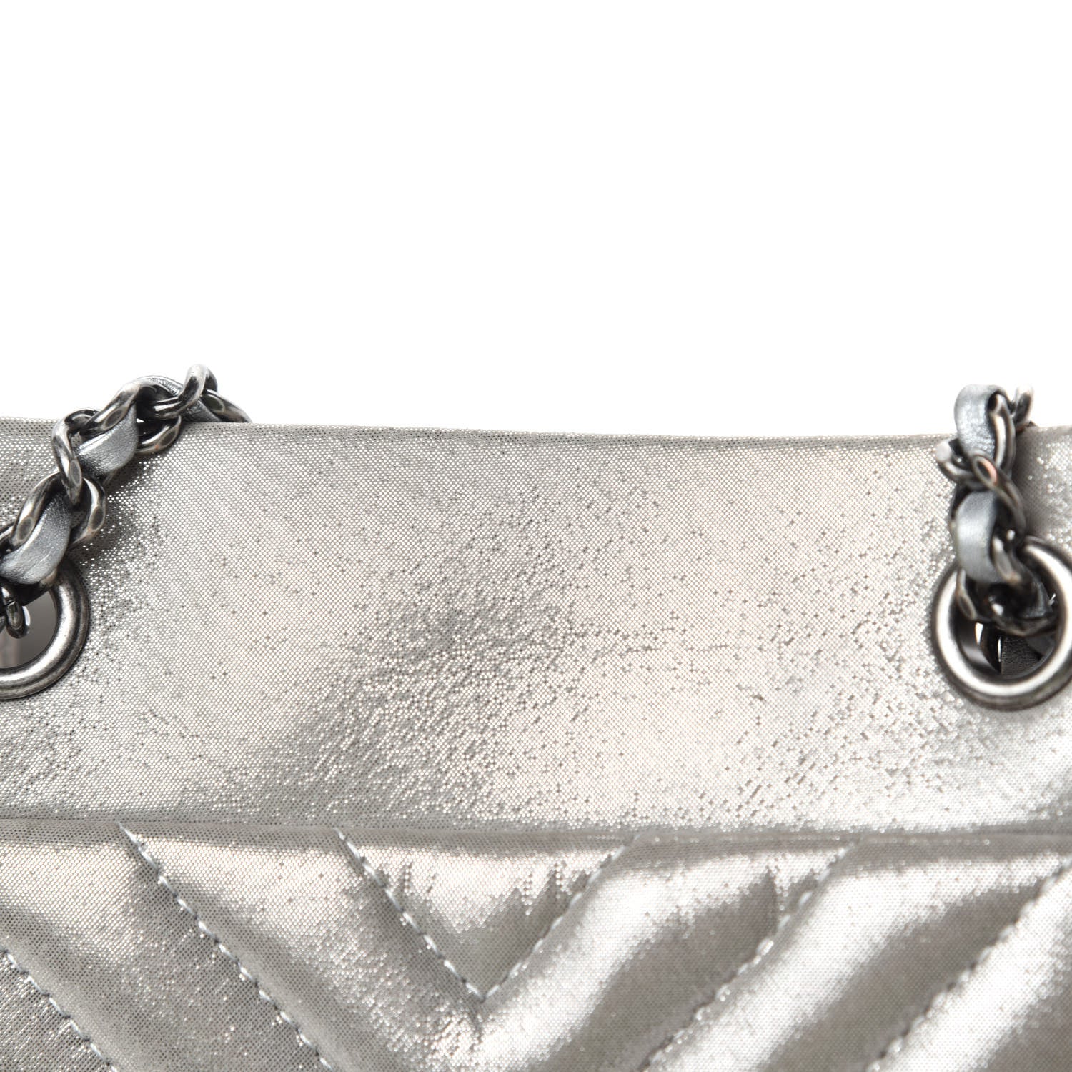 Chanel Iridescent Calfskin Chevron Small Urban Spirit Drawstring Bag Silver 8 of 18