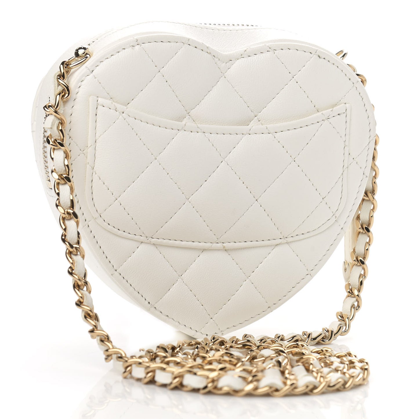Lambskin Quilted CC In Love Heart Clutch With Chain White