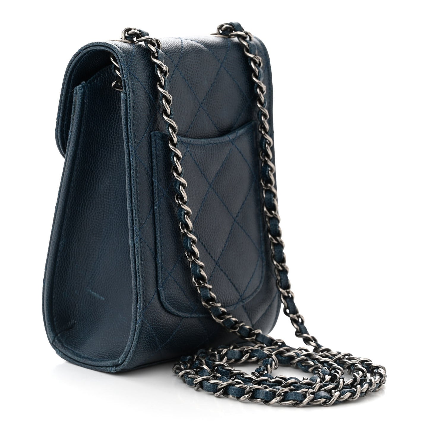 Caviar Quilted Extra Mini Wallet On Chain WOC Blue