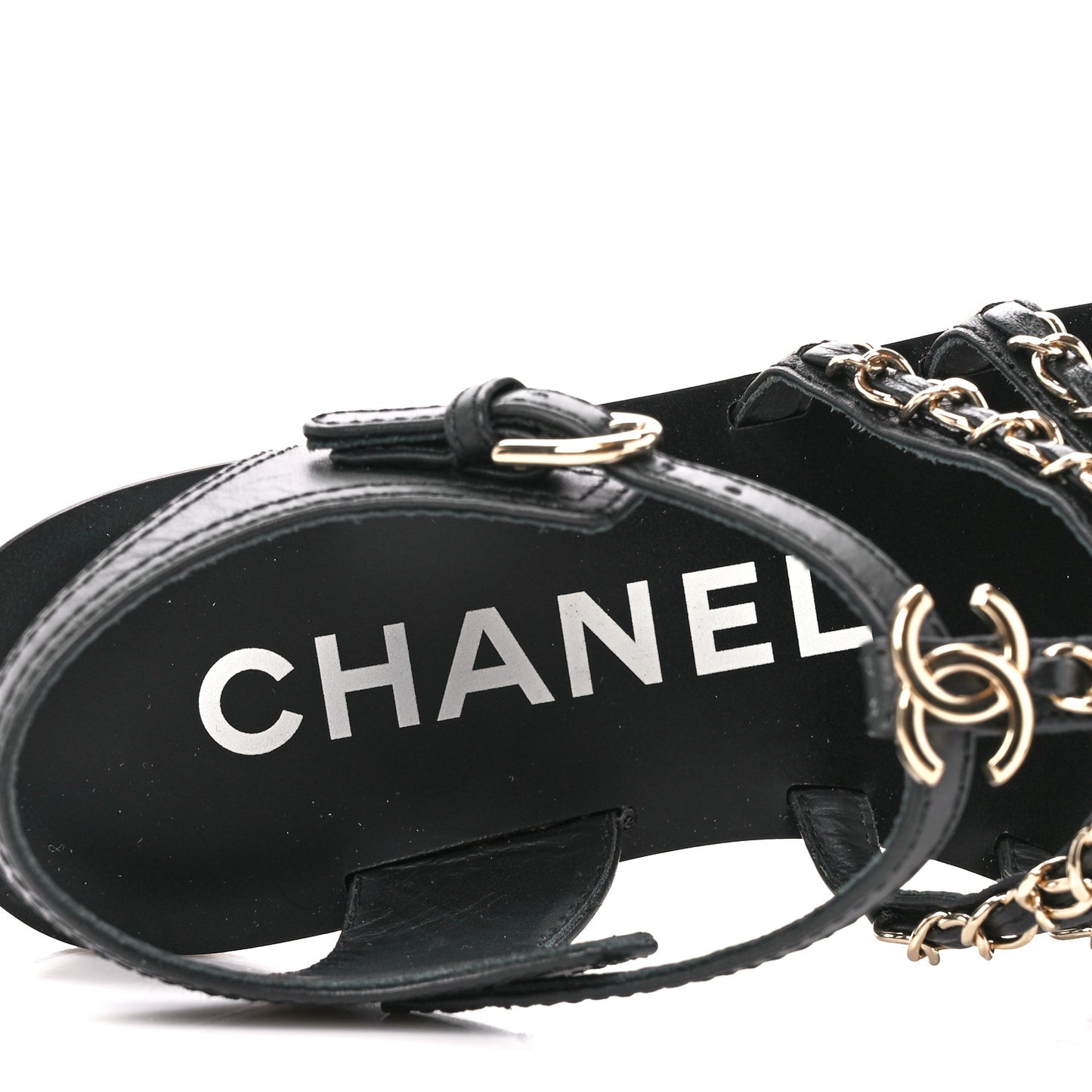 Calfskin Multi Chain CC Sandals 36.5 Black