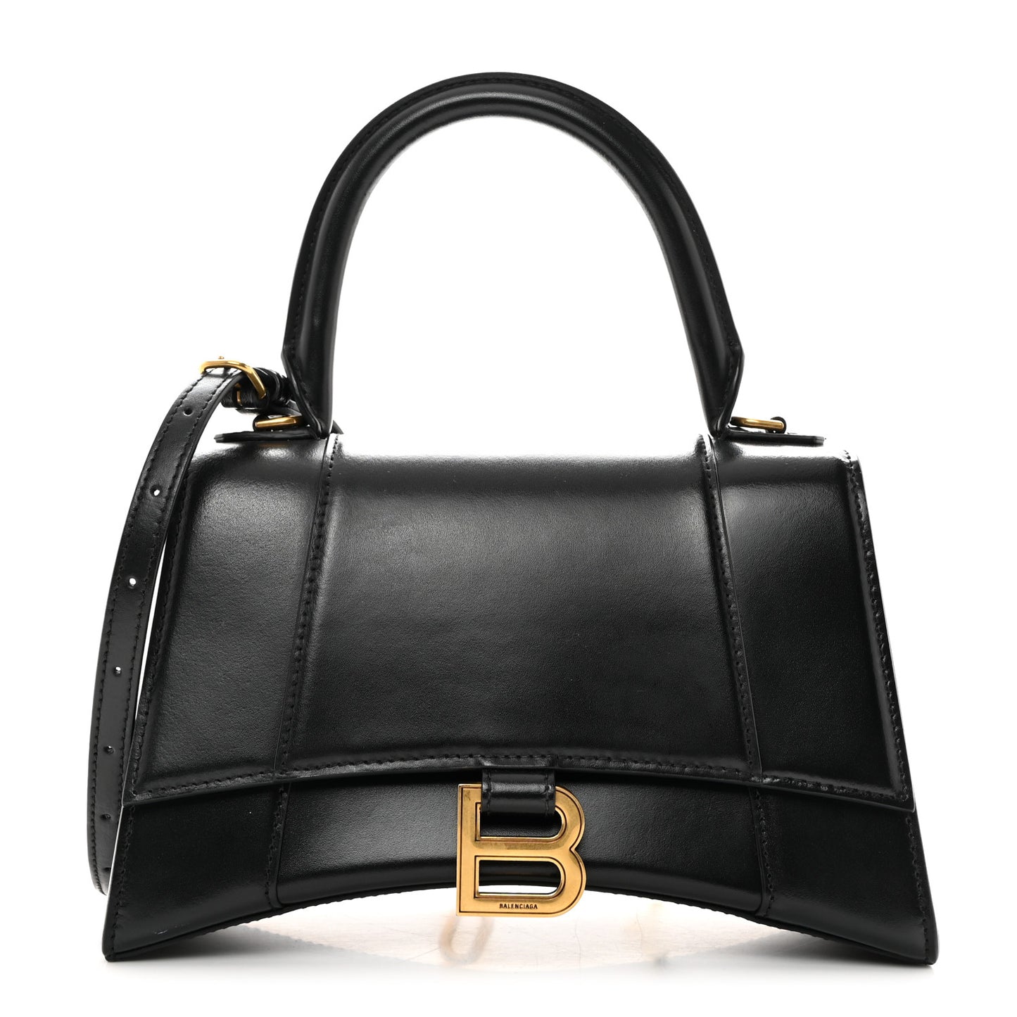 Shiny Box Calfskin Small Hourglass Top Handle Bag Black