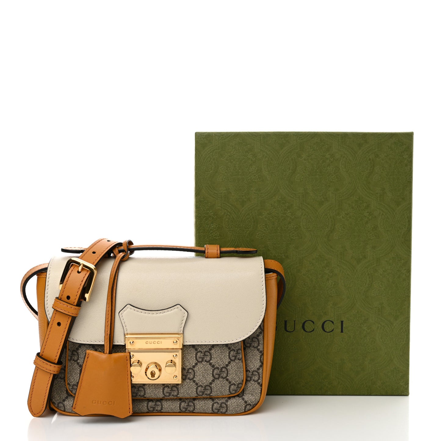 GG Supreme Monogram Calfskin Mini Padlock Flap Pocket Shoulder Bag Beige Mystic White Sun Oil