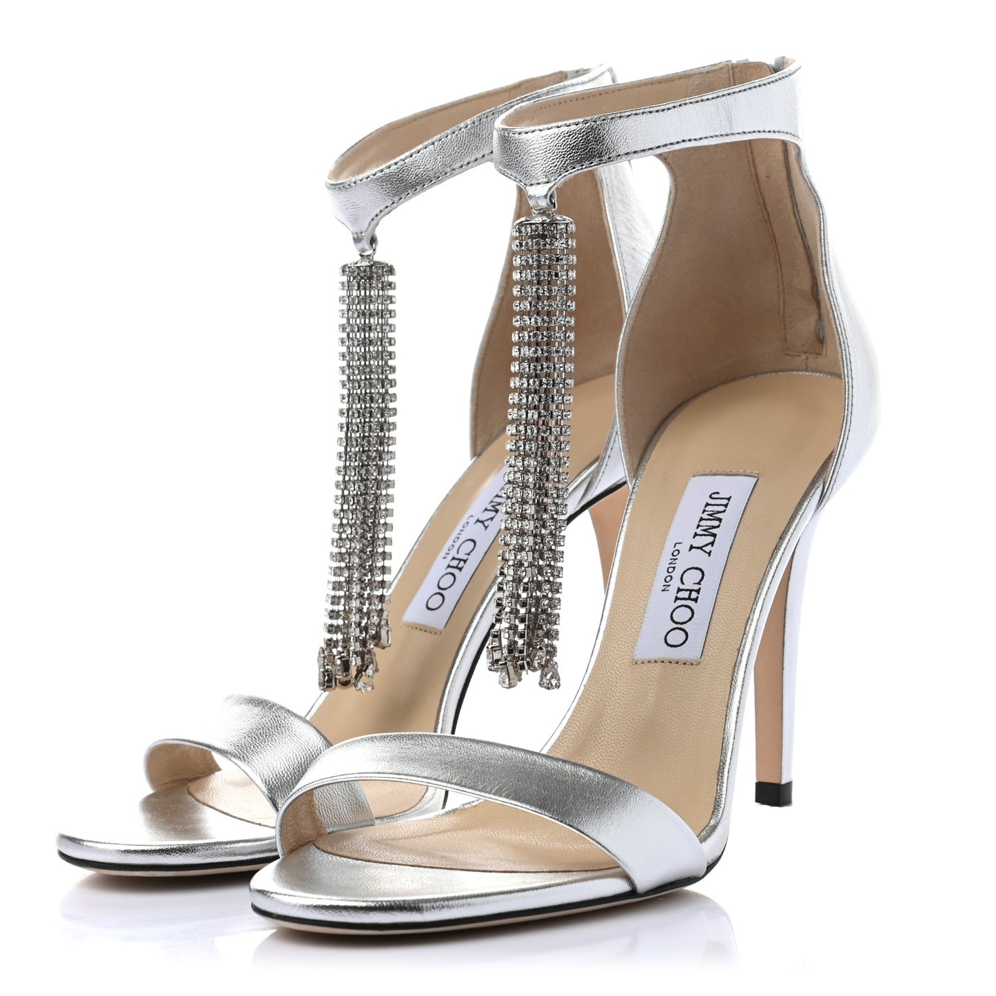 Metallic Nappa Crystal Viola 100 High Heel Sandals 38 Silver