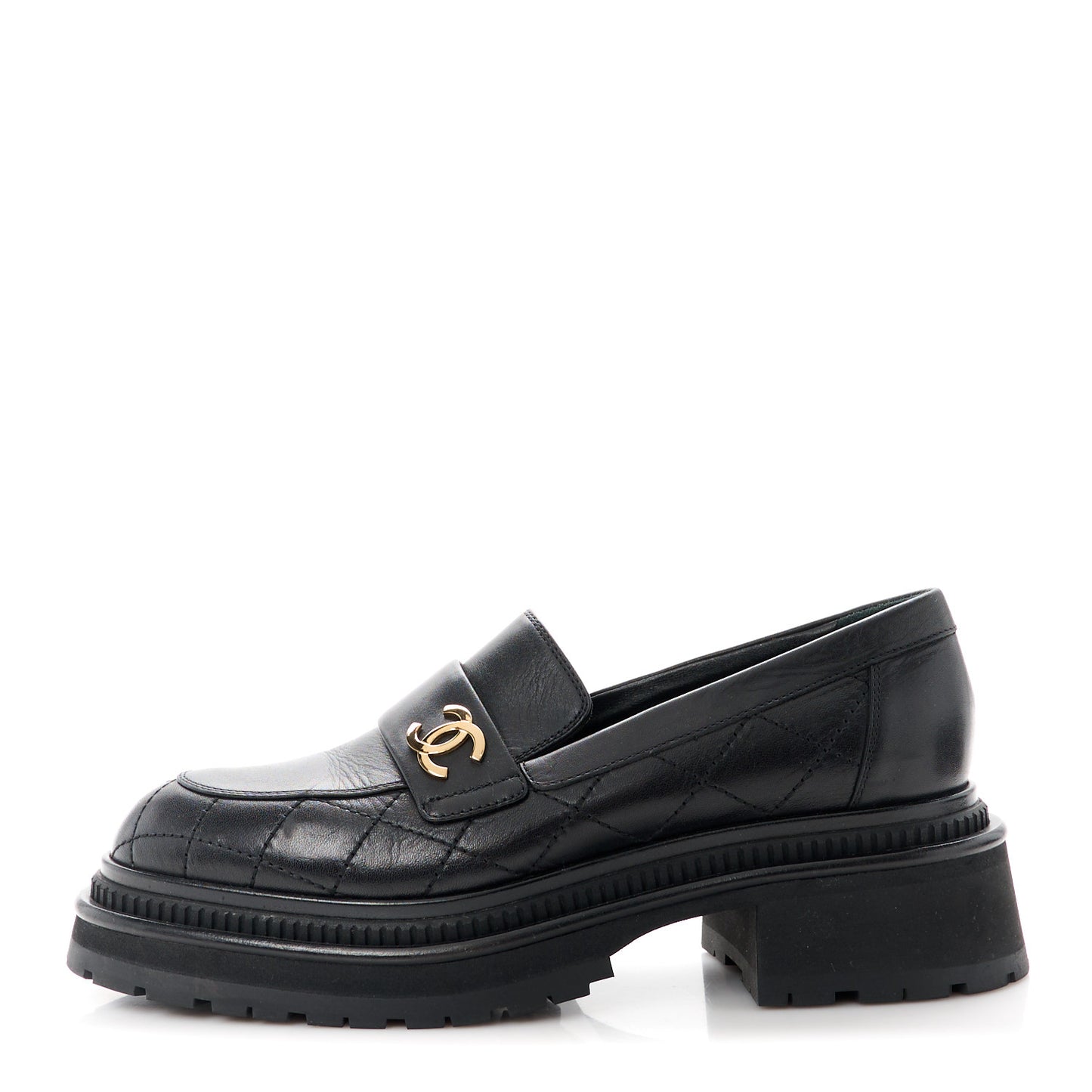 Calfskin Quilted CC Mocassin Loafers 37 Black