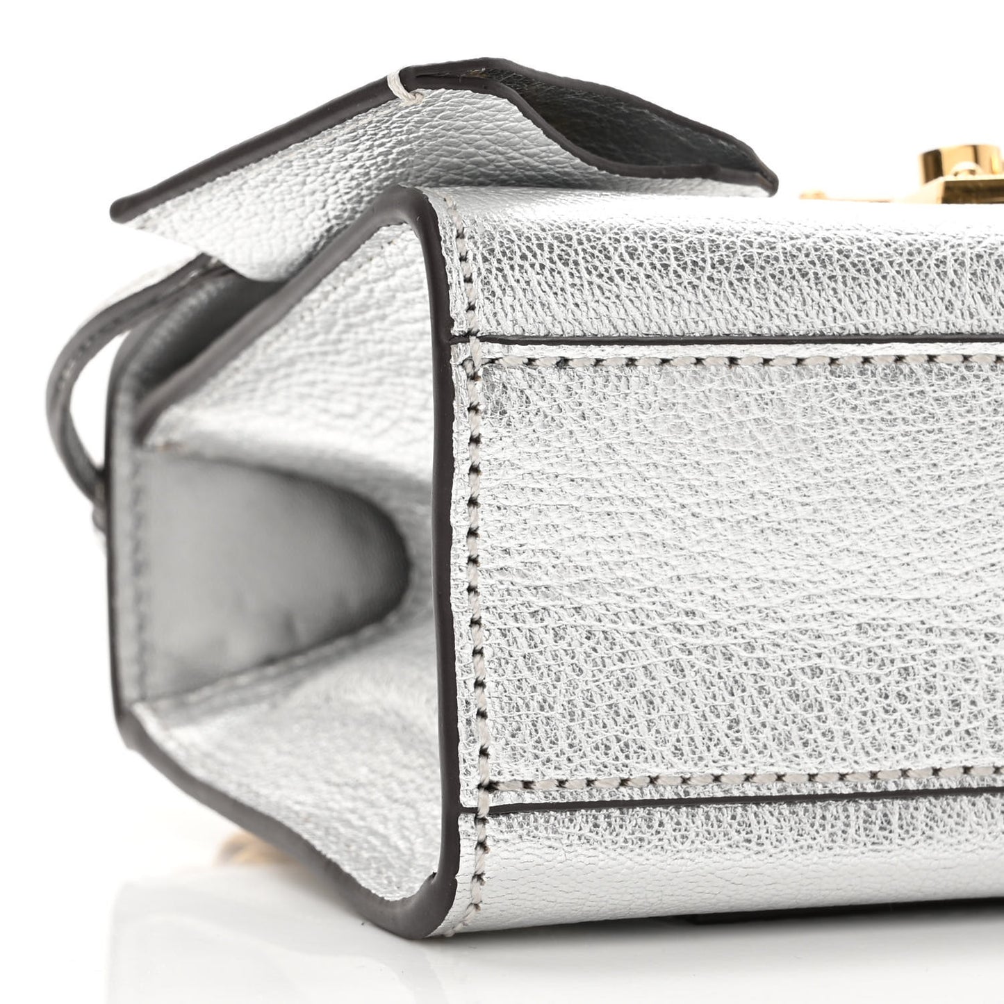 Metallic Goatskin Small Padlock Shoulder Bag Argento