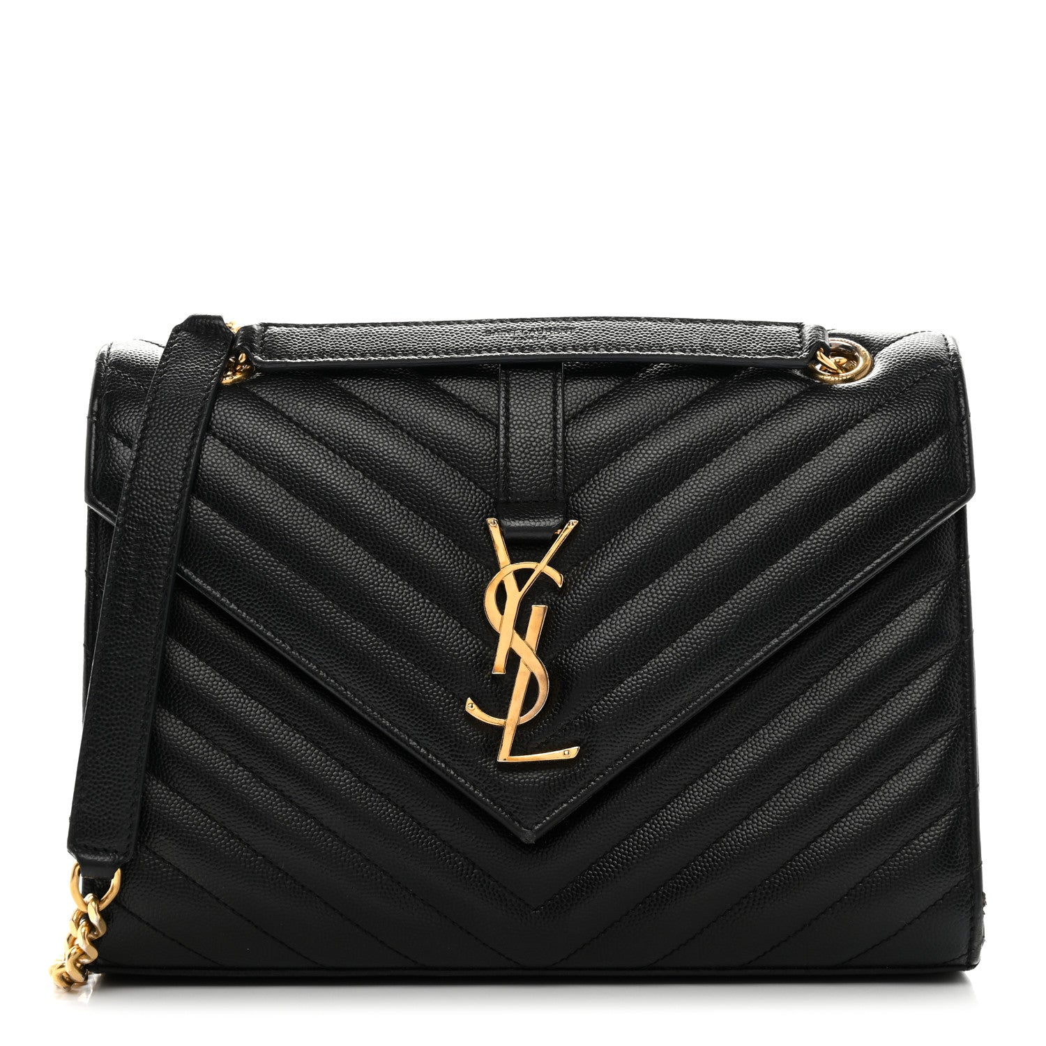 Saint Laurent Grain De Poudre Matelasse Chevron Medium Monogram Satchel Black 1 of 13