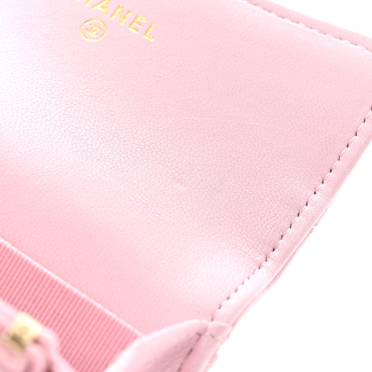 Lambskin Quilted Flap Card Holder Wallet Light Pink