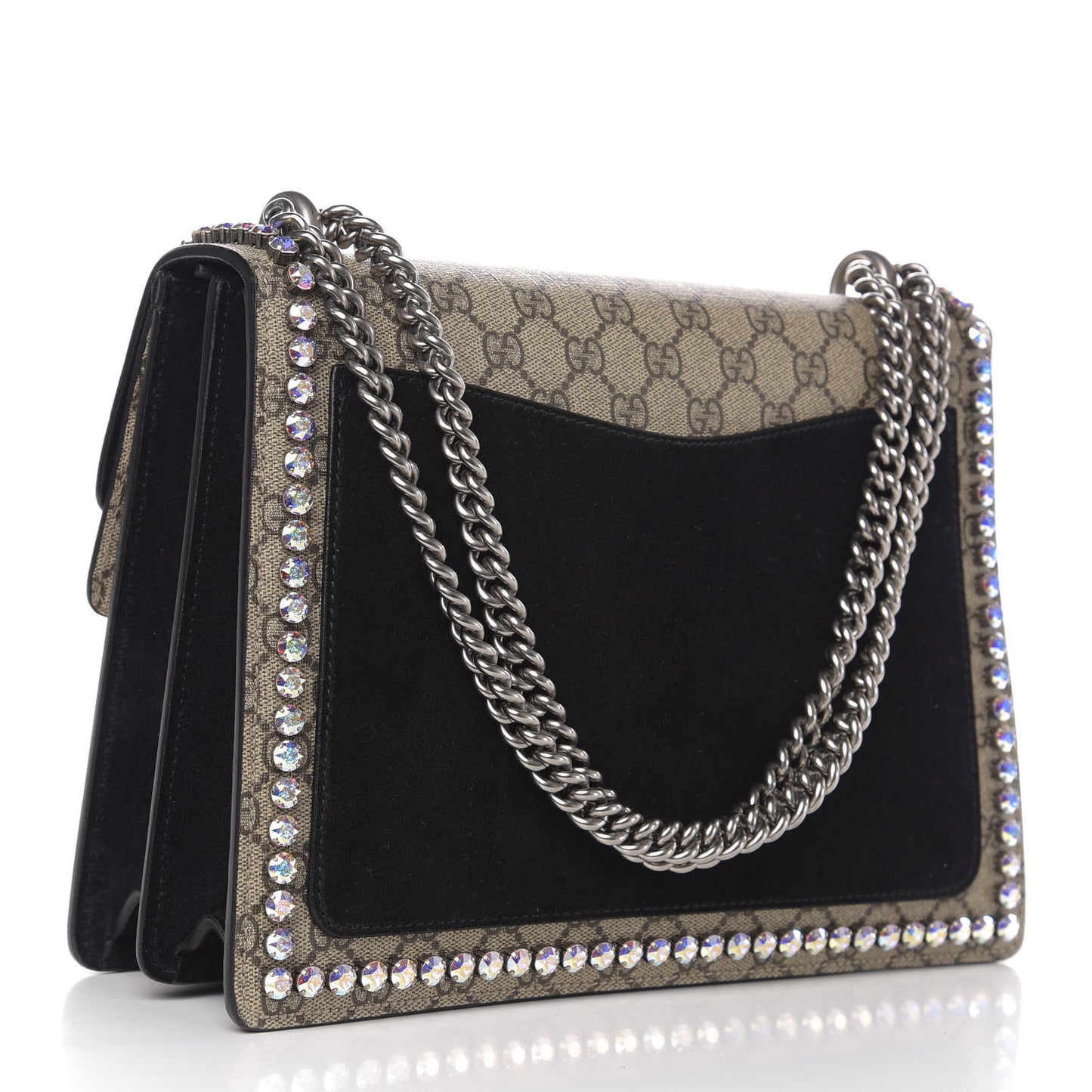 GG Supreme Monogram Crystal Medium Dionysus Shoulder Bag Black