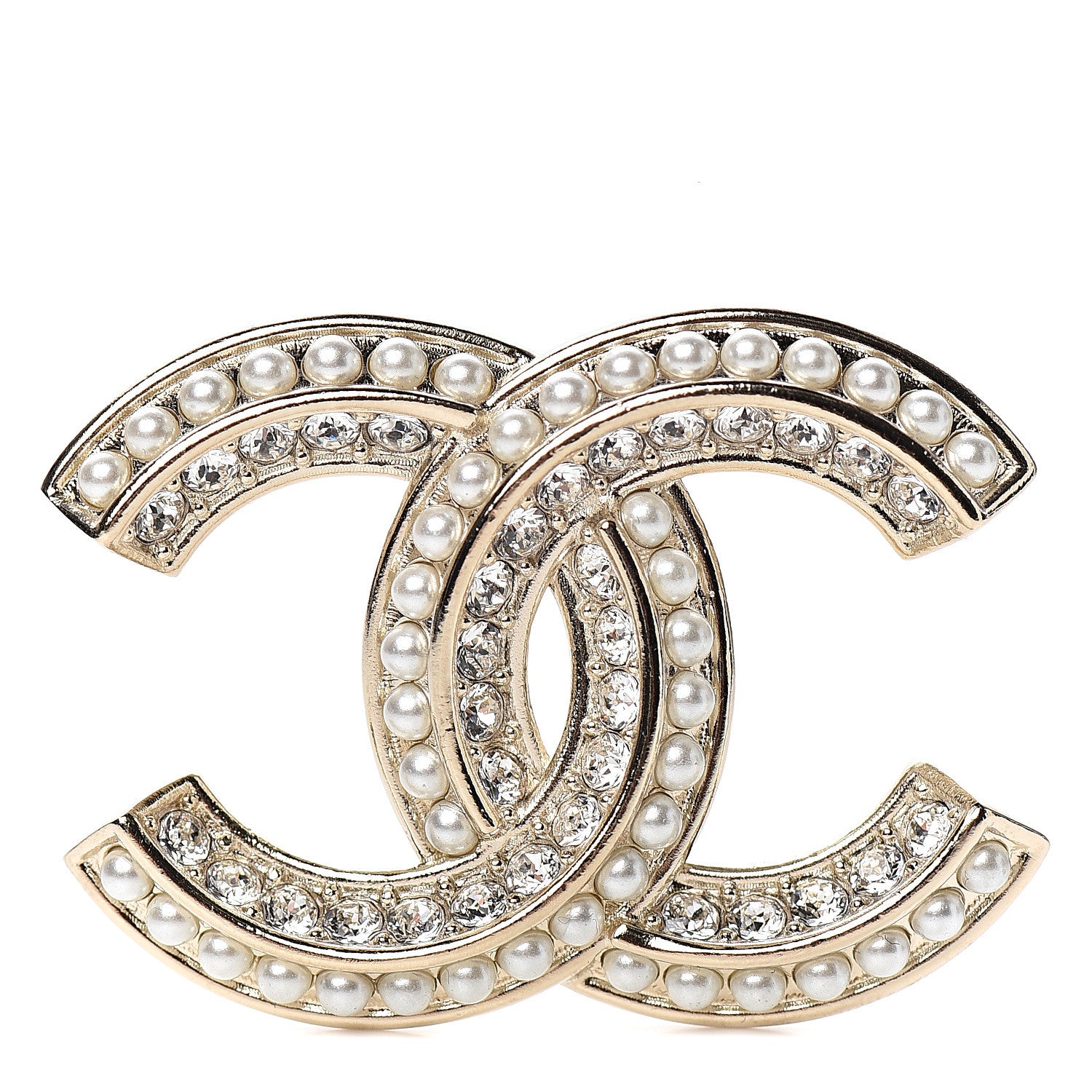 Chanel Crystal Pearl Chain Mania CC Brooch Gold 1 of 4
