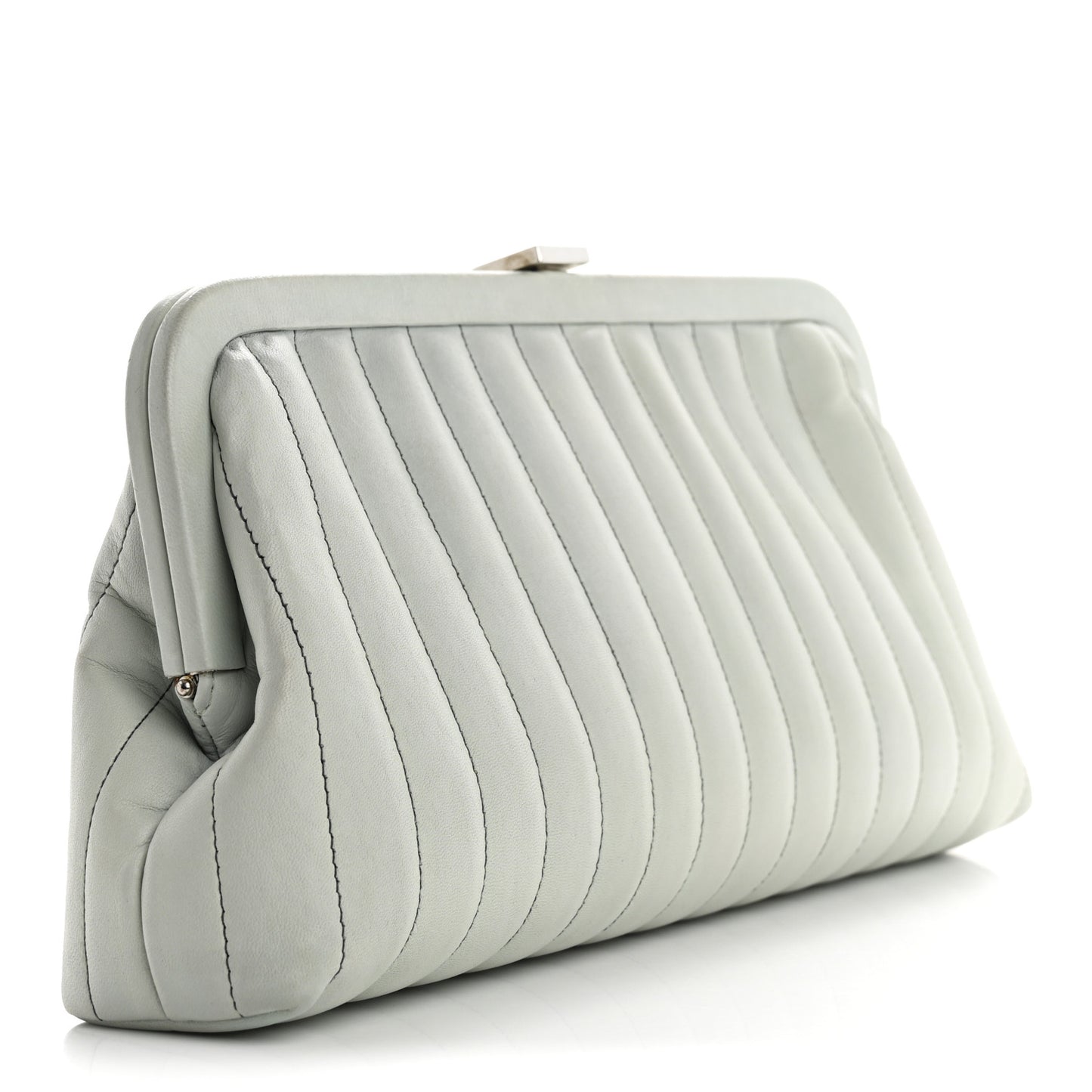 Lambskin Vertical Quilted Mademoiselle Clutch Light Green