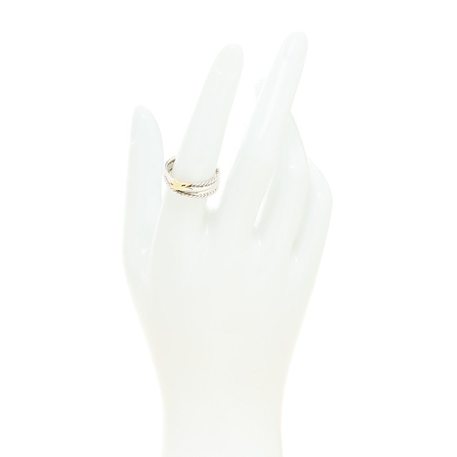 David Yurman Sterling Silver 18K Yellow Gold 6mm X Crossover Ring 56 7.5 2 of 4