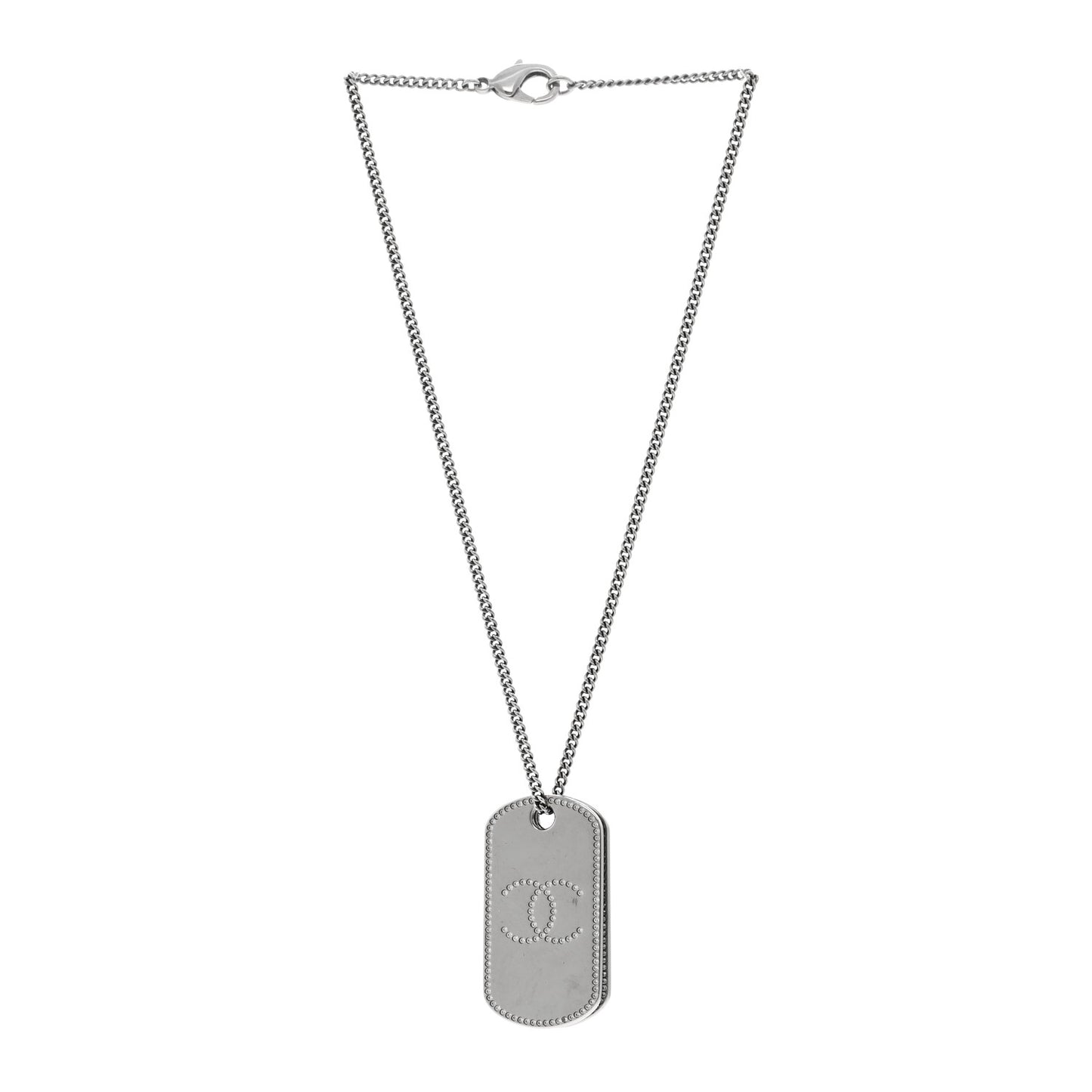 Metal Crystal Ruthenium Dog Tag Charm Necklace Black