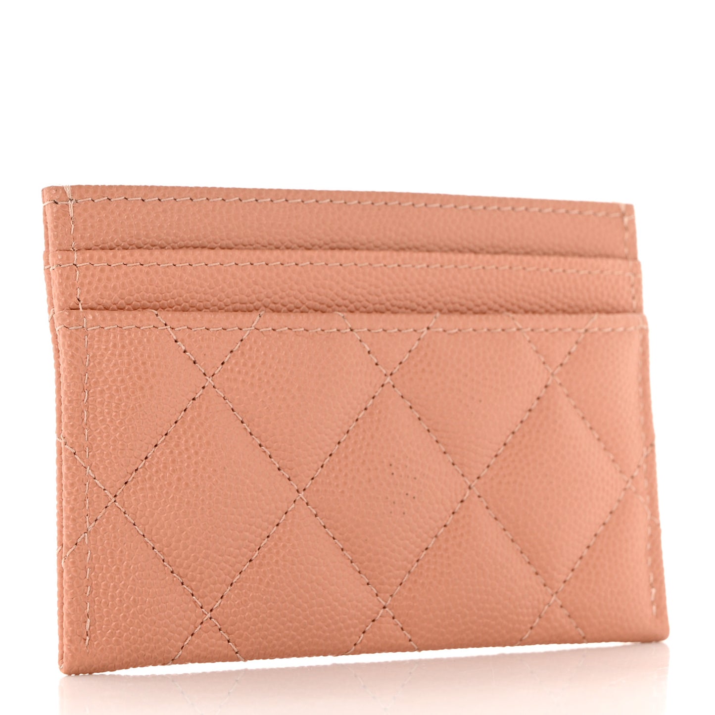 Caviar Metal Perforated Quilted CC Card Holder Beige