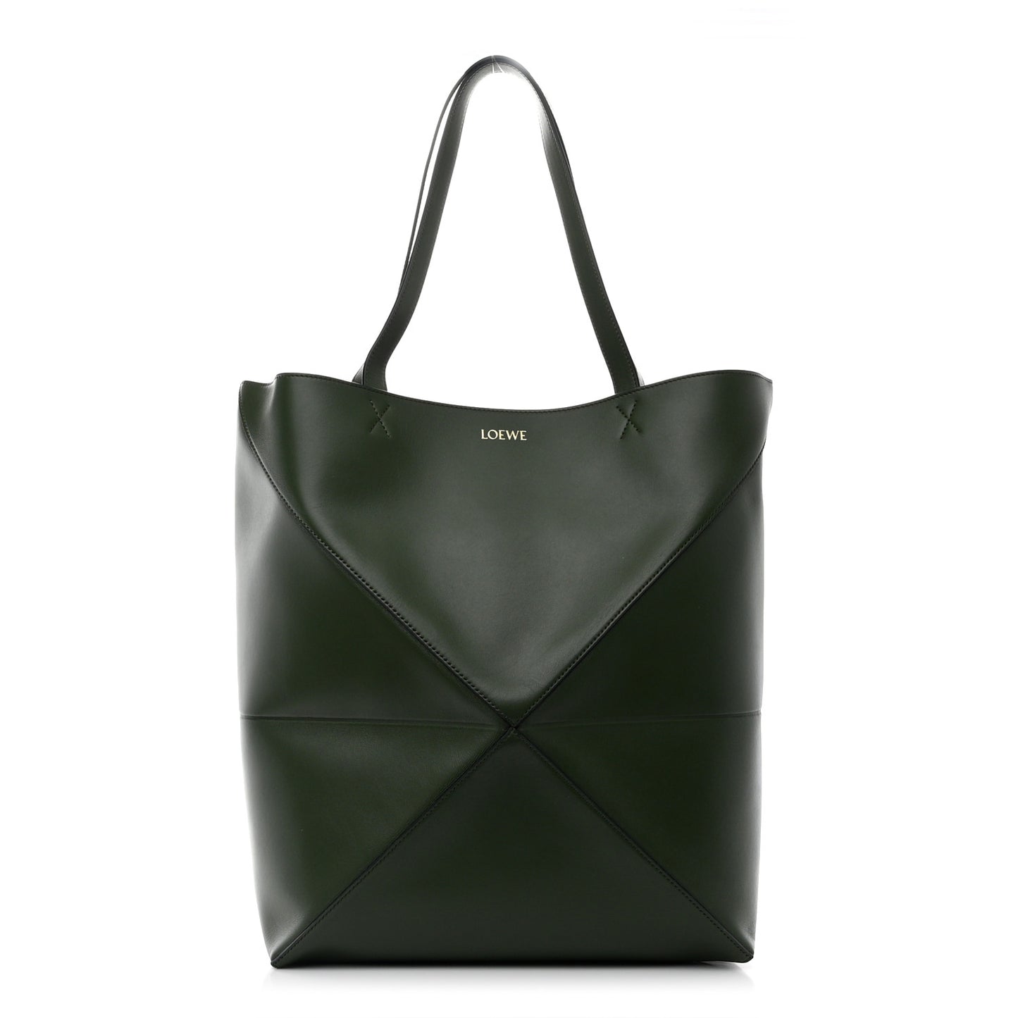 Shiny Calfskin Medium Puzzle Fold Tote Dark Khaki Green