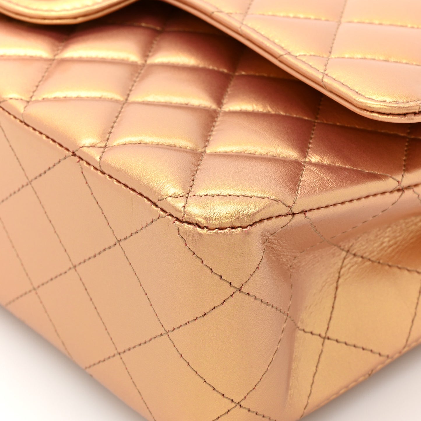 Metallic Lambskin Quilted Medium Double Flap Golden