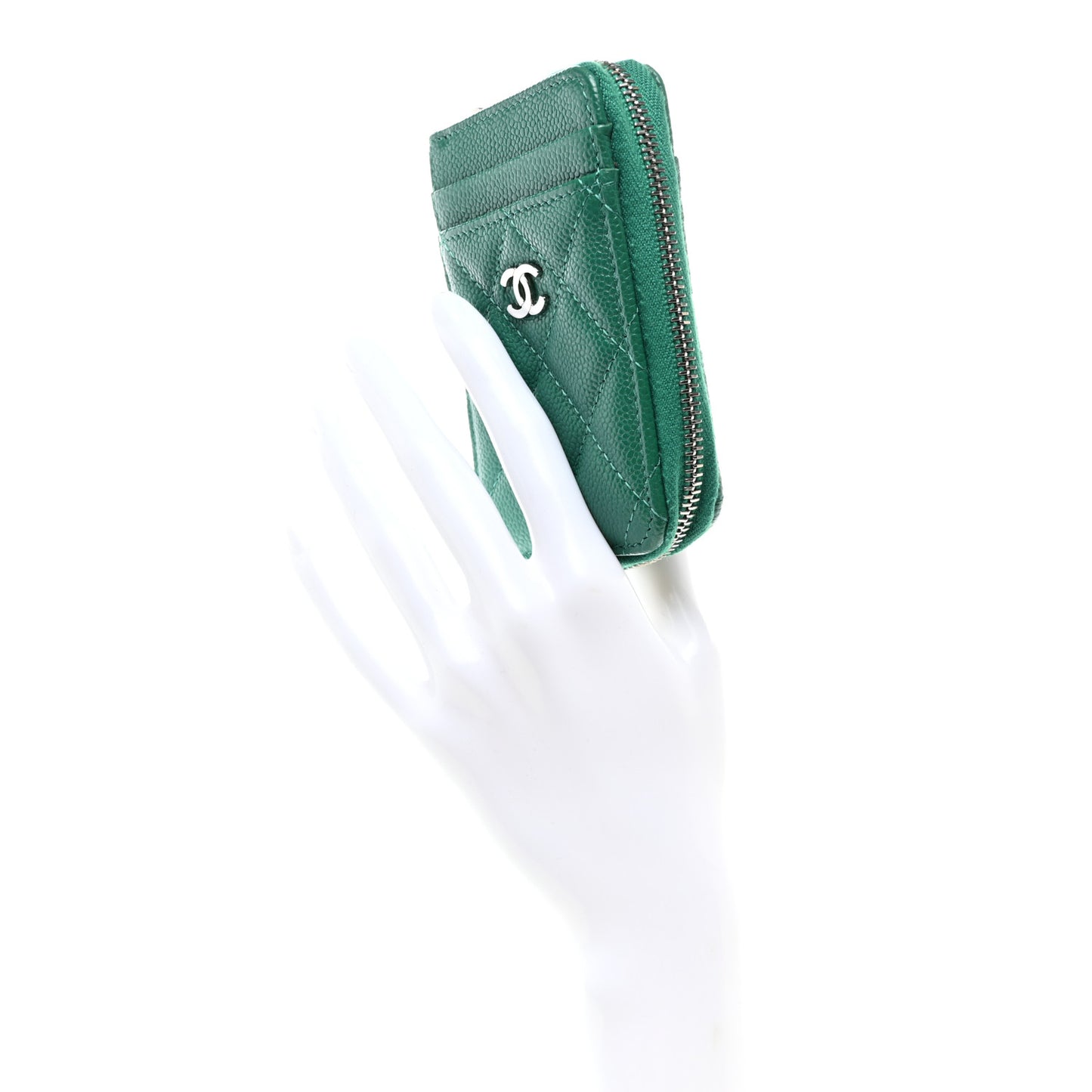 Caviar Quilted Zip Card Holder Green